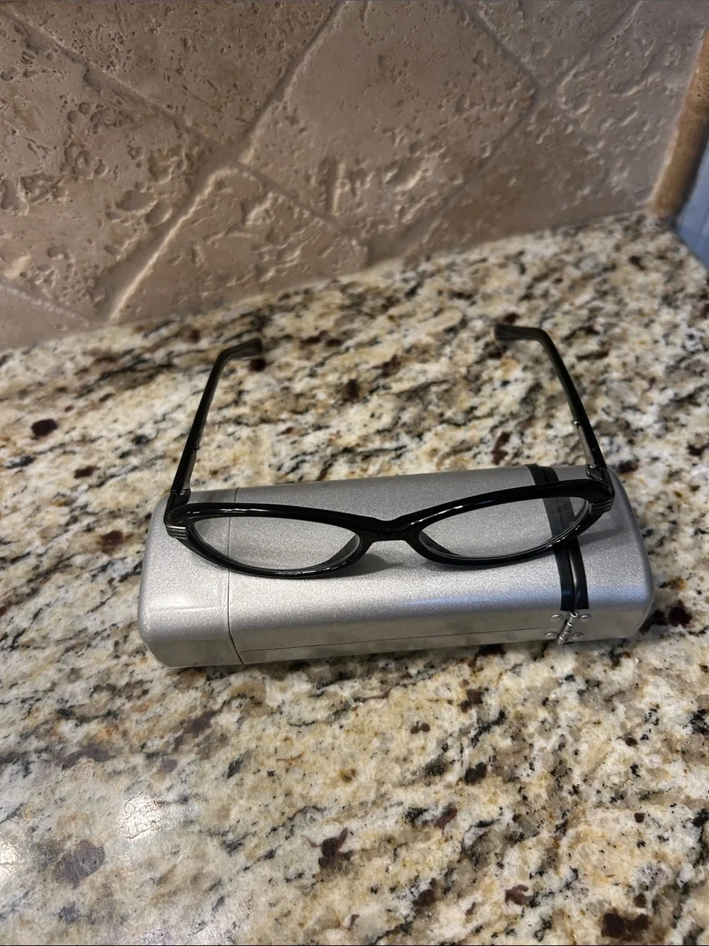 Classic Black Women's Oval Reading Glasses with Silver Case